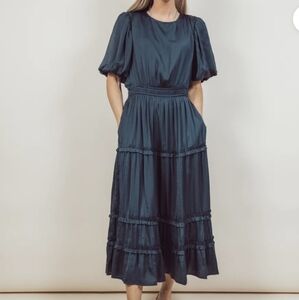 Navy Ruffle Maxi Dress Size S NWT